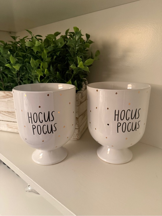 Hocus Pocus Other - Hocus Pocus -  Fearful Phrases Planter Pot  Halloween White  Gold Ceramic